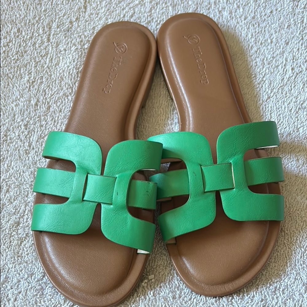 Bamboo Leather Women's Green Slide Sandals